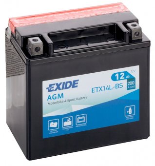 YTX14L-BS - Acumulator moto AGM cu pachet acid Exide ETX14L-BS 12V 12Ah